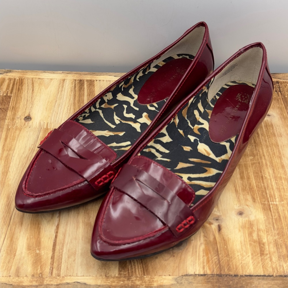 Anne Klein Loafers Burgundy Patent iFlex Pointed Toe Flats 7.5 Business Casual